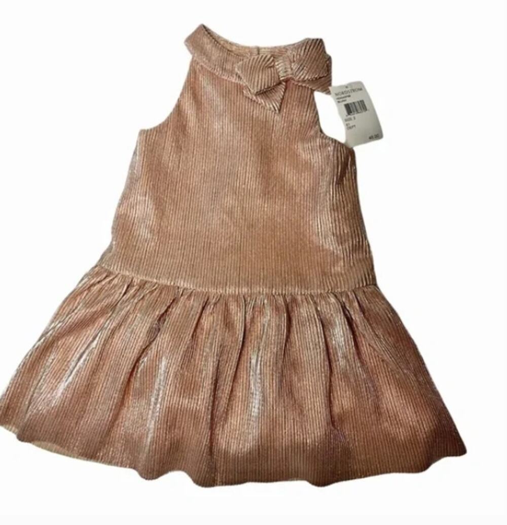 NEW Zunie Little Girl Metallic Blush Pink Sleeveless Dress Size 5 Bow Neckline